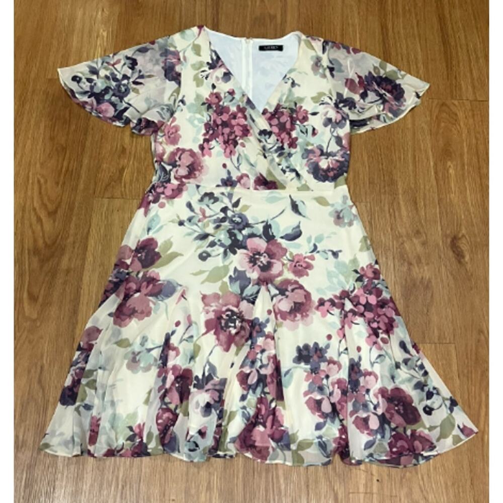 Lauren Ralph Lauren Women's Floral Surplice Neck Midi Dress L